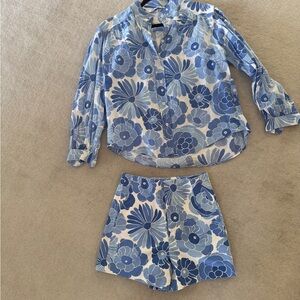 Blue Floral Zara SET Shirt (Med) and Shorts (small)